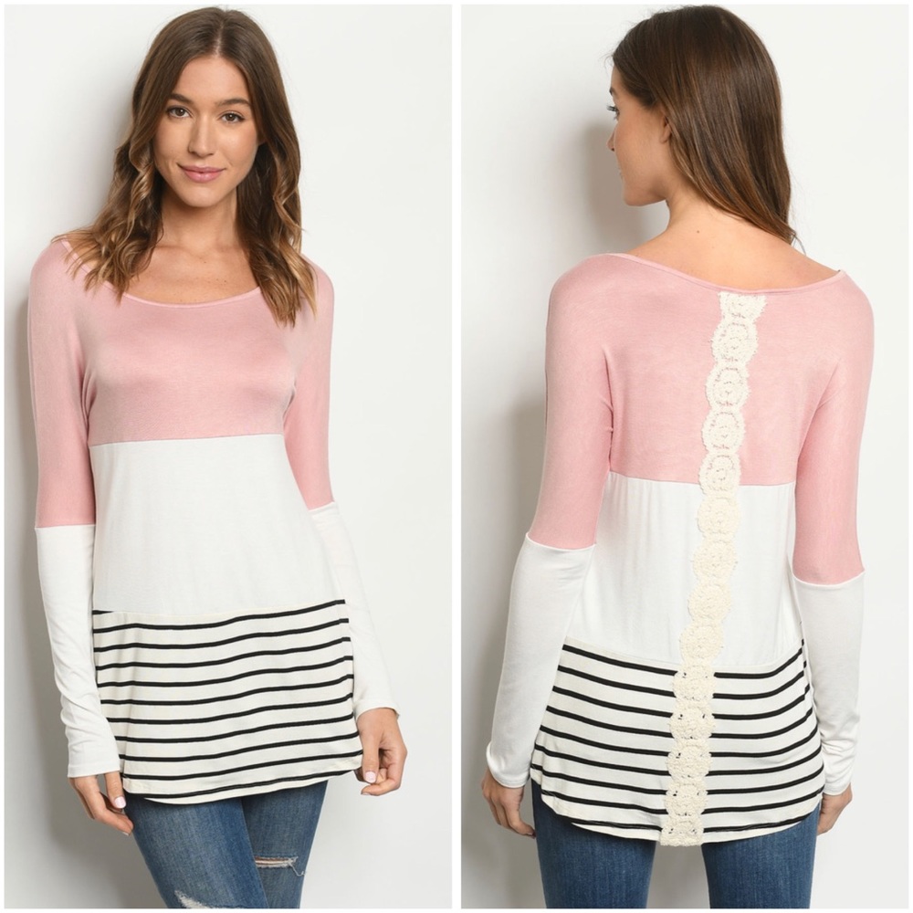 🆕Striped kace detail colorblock top